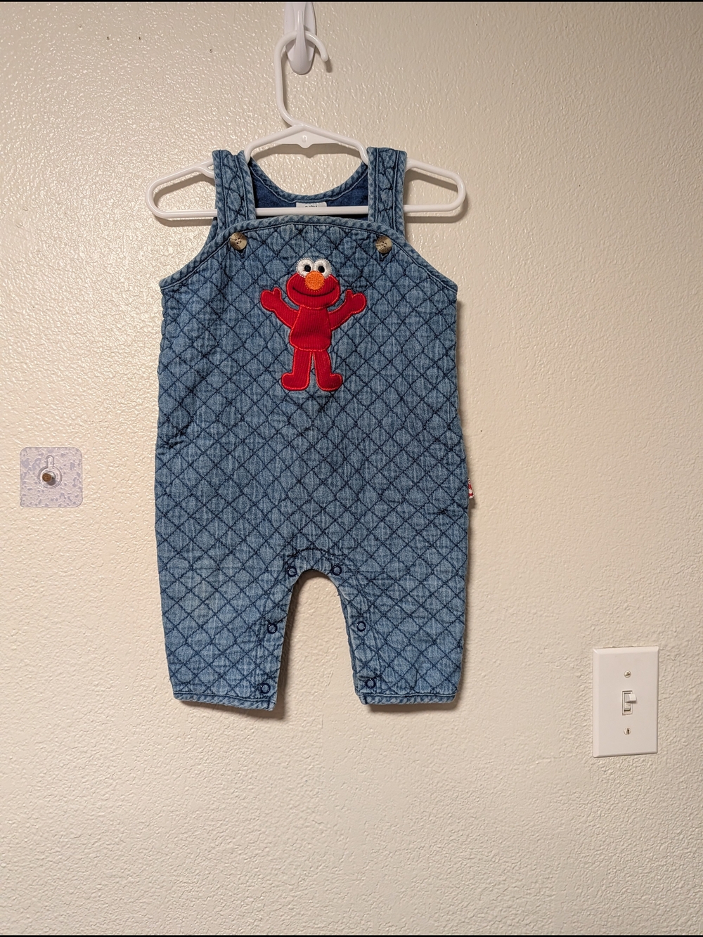 Vintage Elmo Quilted Denim-Style Baby Overalls - Blue Sz 3-6 Mos.